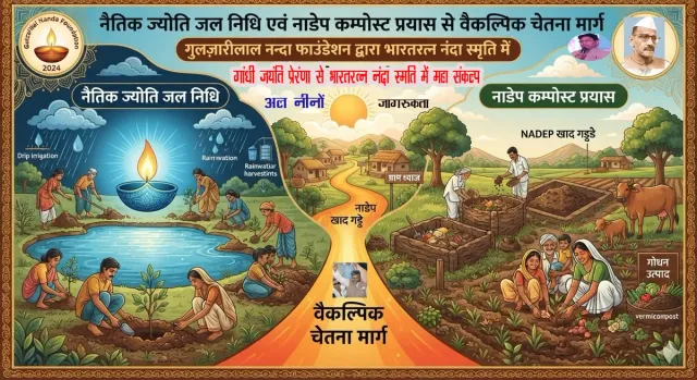 नैतिक ज्योति जल निधि एवं नाडेप कम्पोस्ट प्रयास से वैकल्पिक चेतना मार्ग — गांधी जयंती प्रेरणा से भारतरत्न नंदा स्मृति में महा संकल्प (संकल्प चित्र)